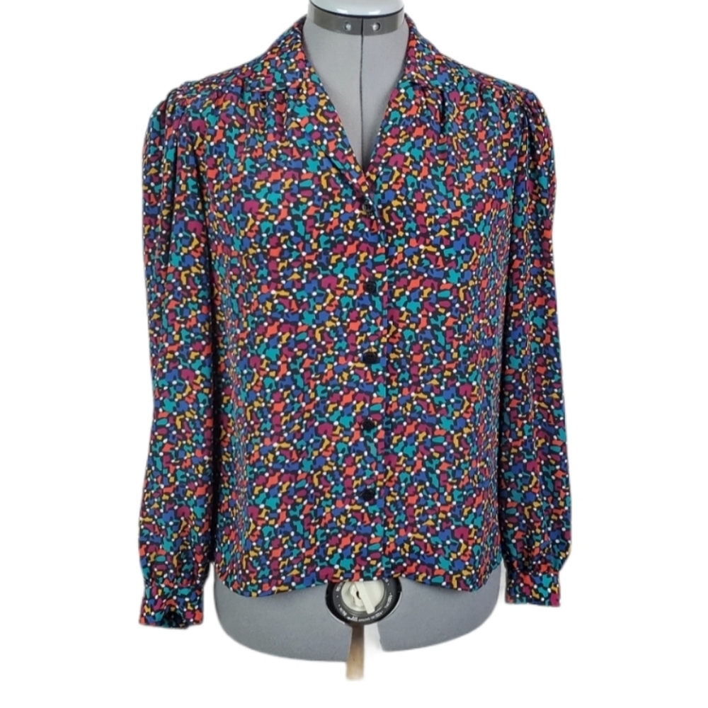 Vintage 90's abstract print button down top 6P